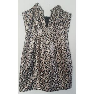 Black/Bronze Leopard Print Woven/Sequin Strapless